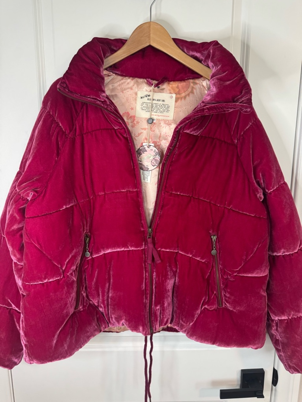 Odd Molly Velvet Puffer Jacket Magenta Fairycore Anthropologie Boho Quilted L